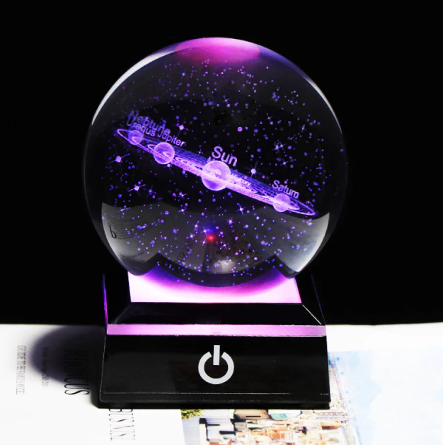 Colorful Crystal Globe Solar System Figurine with LED Base