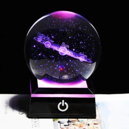 Colorful Crystal Globe Solar System Figurine with LED Base
