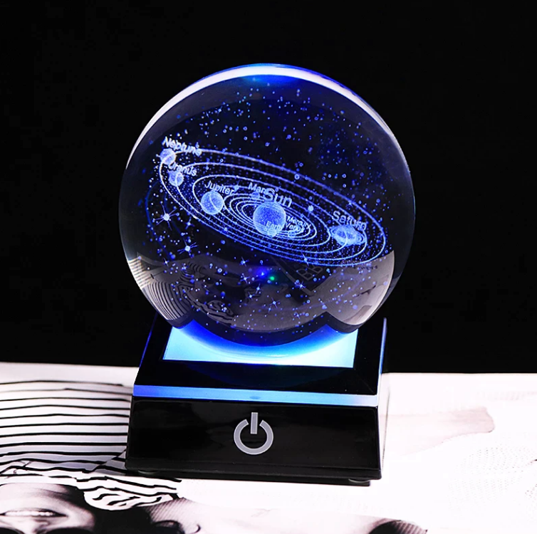 Colorful Crystal Globe Solar System Figurine with LED Base - Halri