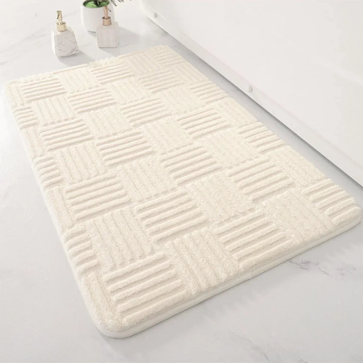Soft Aqua Striped Non Slip Bath Mat