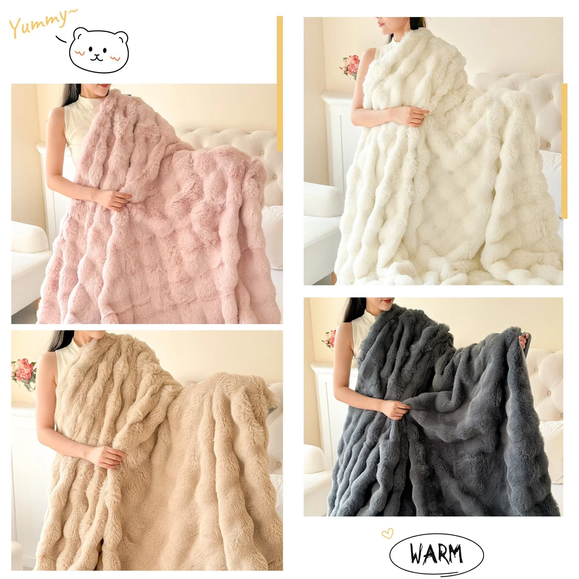 Ultra Soft Double Layer Faux Fur Throw Blanket - Halri