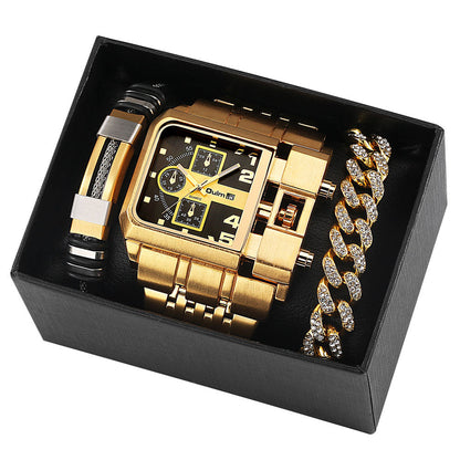 Large Face Quartz Men's Leather Watch Gift Set