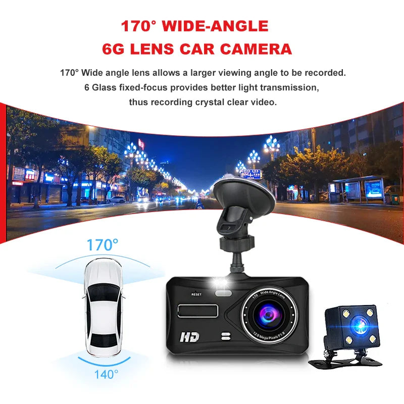 Dual Lens Car Dash Cam with Loop Recording