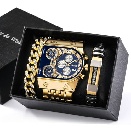 Large Face Quartz Men's Leather Watch Gift Set