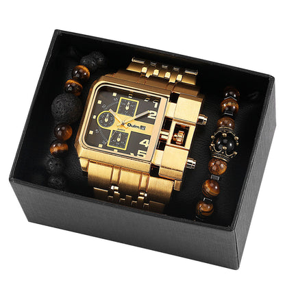 Large Face Quartz Men's Leather Watch Gift Set