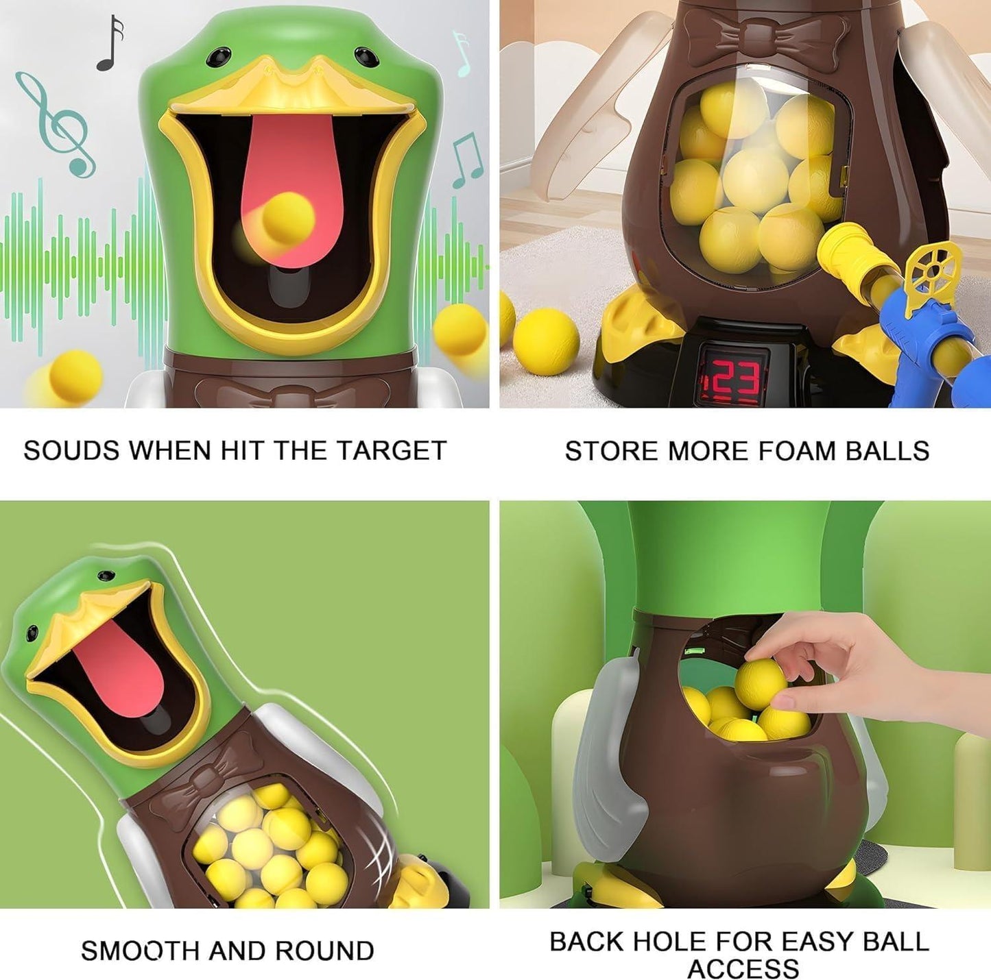 Shooting Duck Toy with Safe EVA Foam Balls, Electronic LCD Scoreboard, Safe for Ages 3+