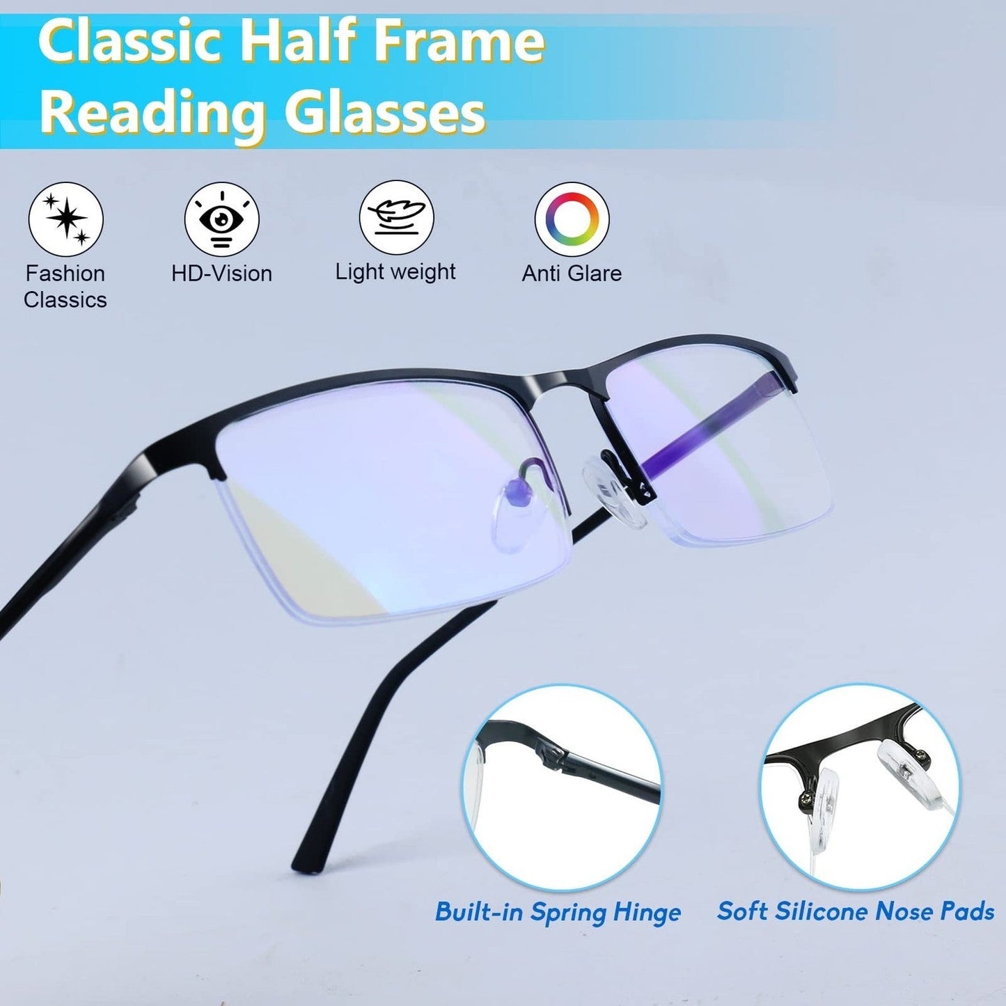 Smart Progressive Reading Glasses with Multi-Zone Lenses – Lightweight Anti-Glare Design for Clear Vision