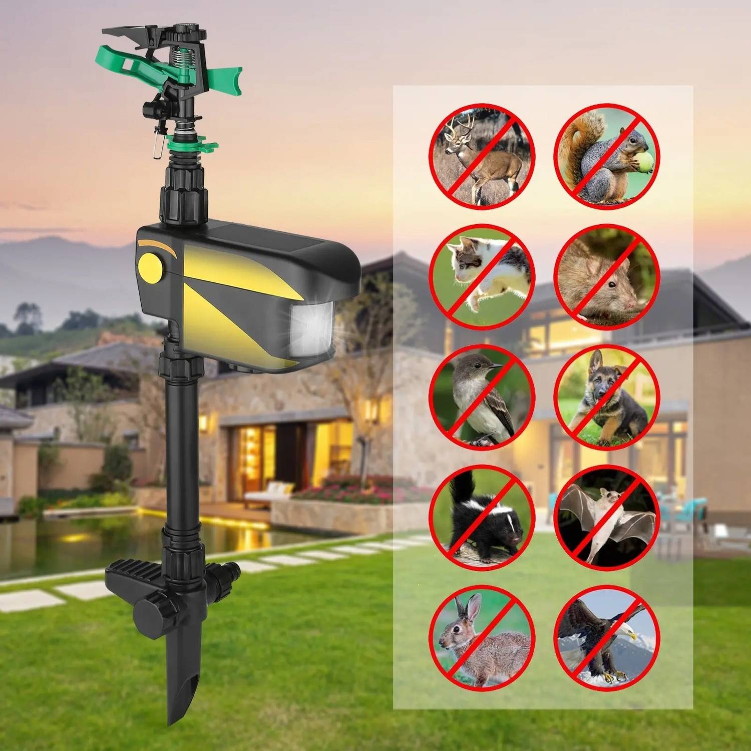 Solar Motion-Activated Sprinkler Repels Animals with Water Spray