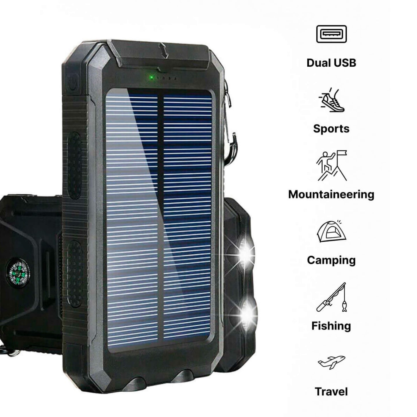 Portable Solar Charger Fast Dual USB Power Bank