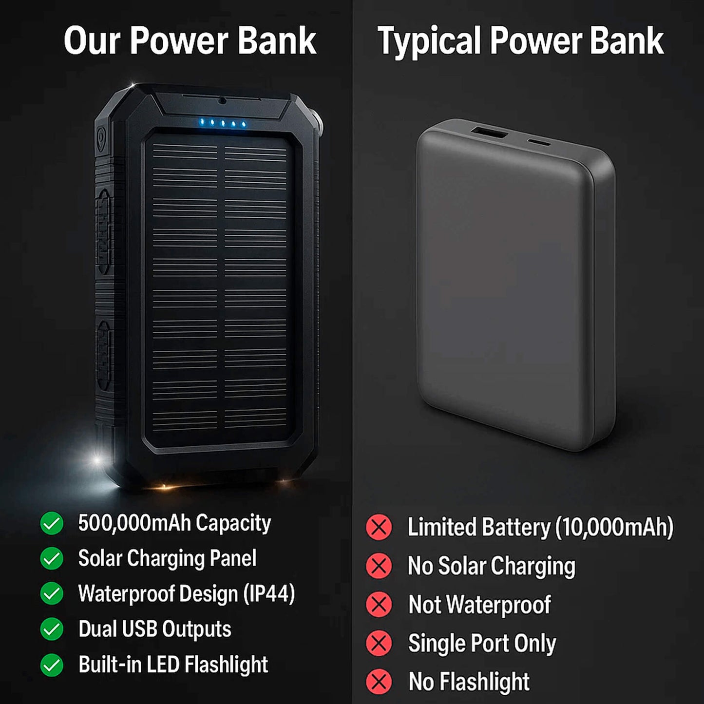 Portable Solar Charger Fast Dual USB Power Bank