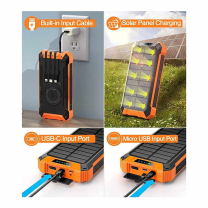 Solar Charger Power Bank With 20000mAh, USB & Wireless Charging, Weather-Resistant