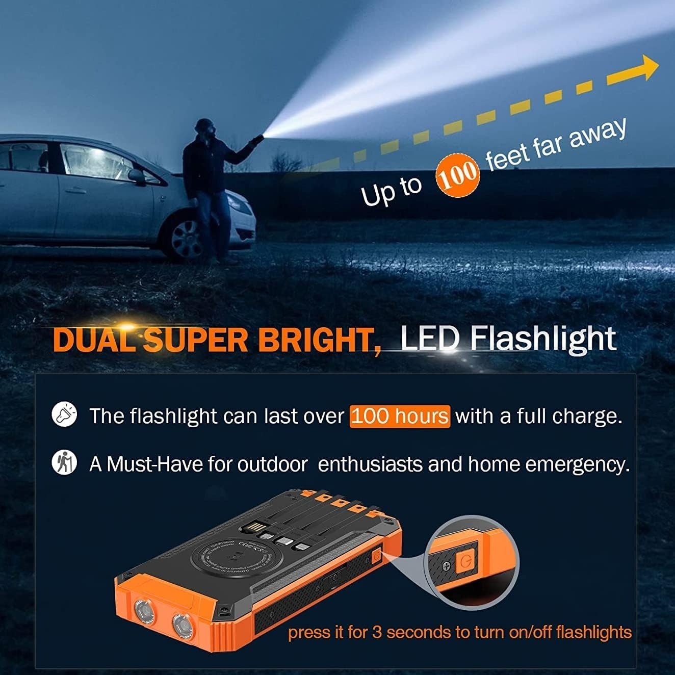 Solar Charger Power Bank With 20000mAh, USB & Wireless Charging, Weather-Resistant