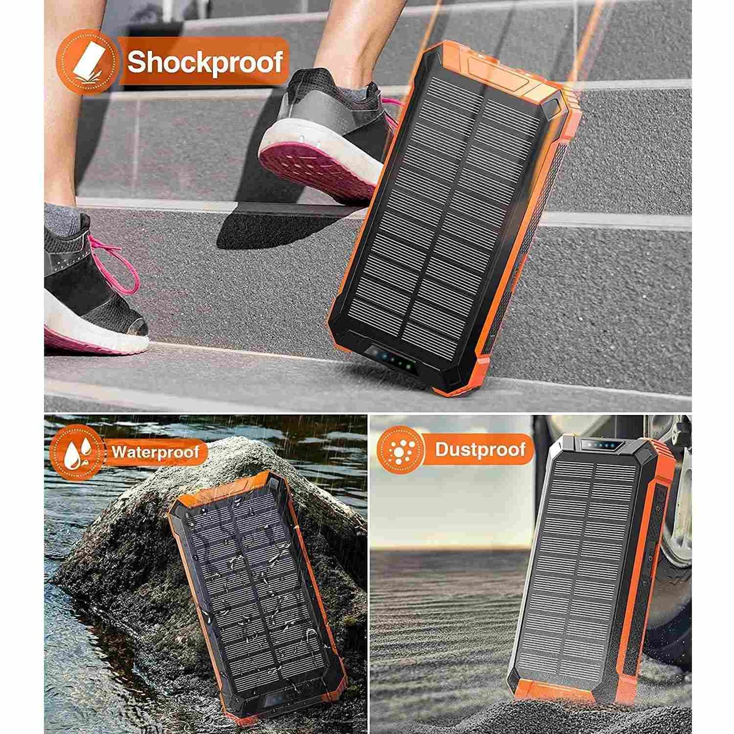 Solar Charger Power Bank With 20000mAh, USB & Wireless Charging, Weather-Resistant