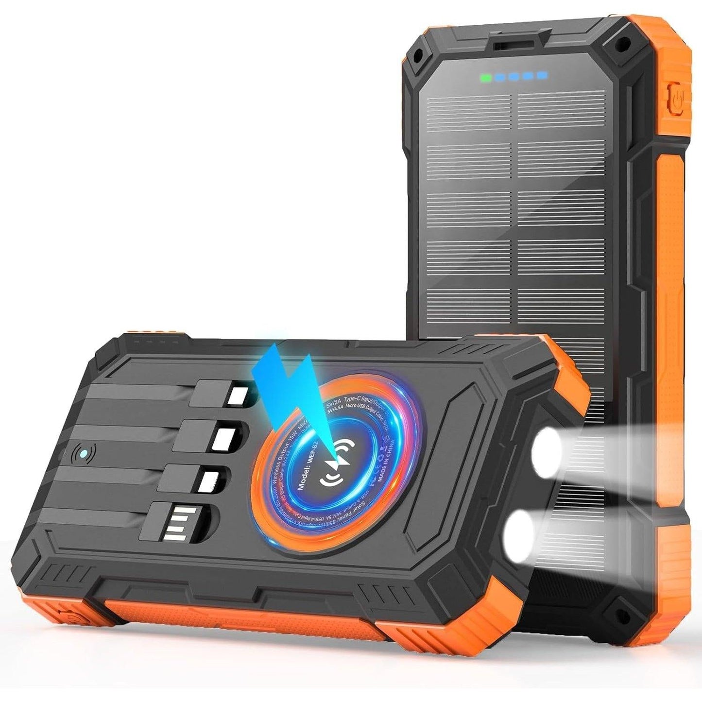 Solar Charger Power Bank With 20000mAh, USB & Wireless Charging, Weather-Resistant