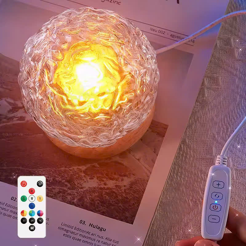 Sphere Style Crystal Ocean Wave Projector Lamp with Wooden Base, Remote Control, and Inline Switch
