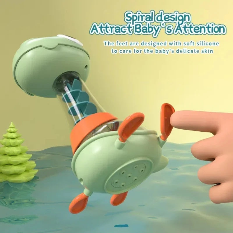 Spiraling Dino Shower Toy with Multi-hole Showerhead and Dual Water Inlets, Safe for Ages 18+ Months