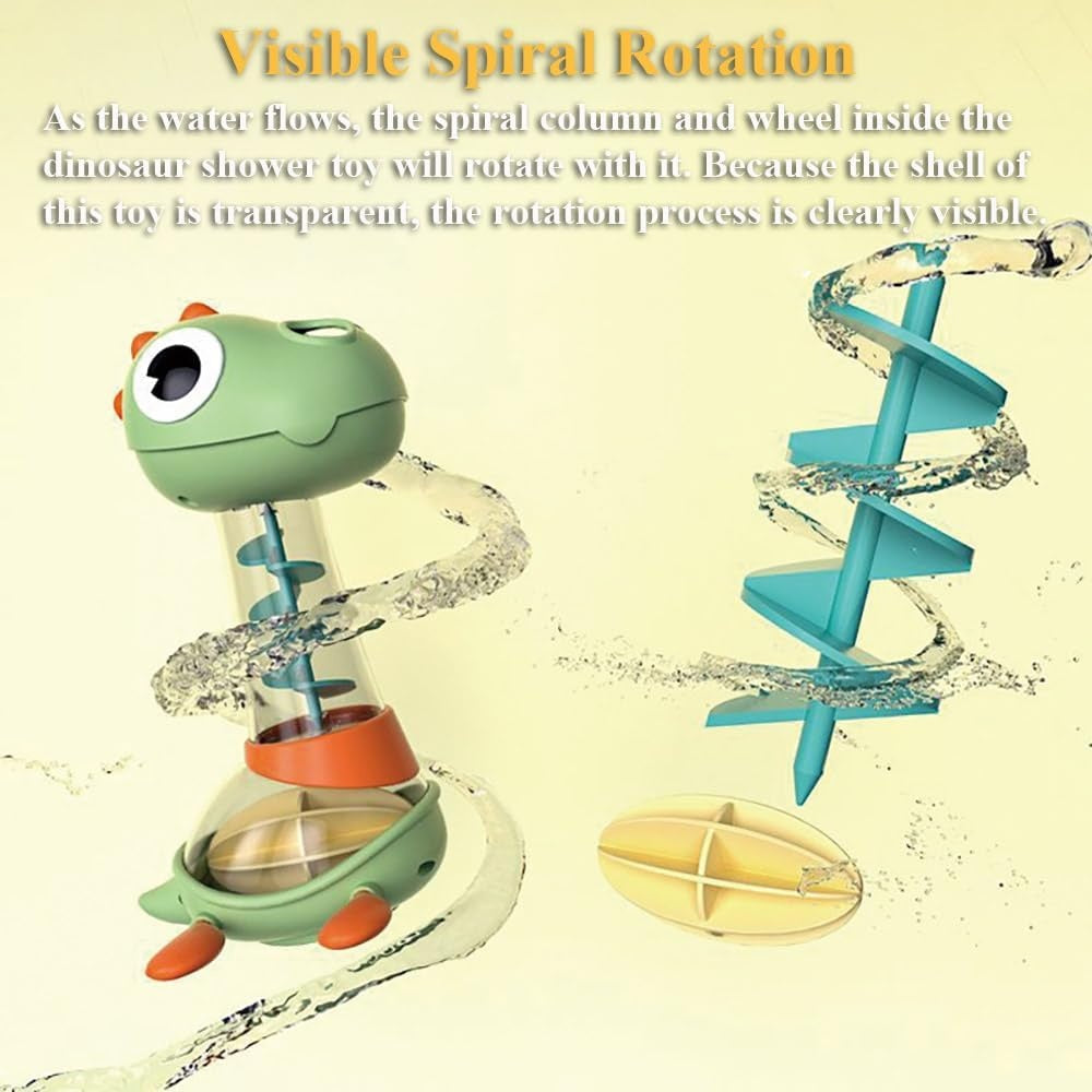 Spiraling Dino Shower Toy with Multi-hole Showerhead and Dual Water Inlets, Safe for Ages 18+ Months