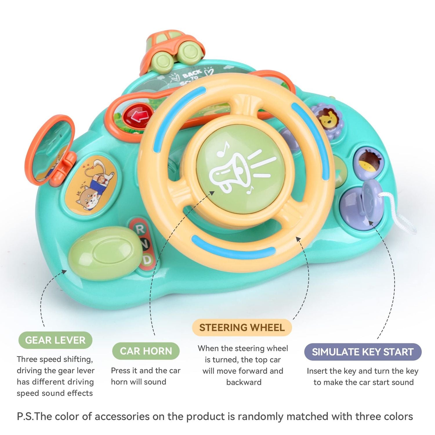 Steering Wheel Toy with Sound, Lights, and Secure Strap – Safe for Ages 18+ Months