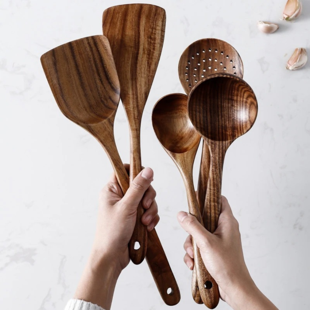 Sustainable 5-Piece Wooden Utensil Set – Eco-Friendly Cooking Utensils with Spatula and More 5