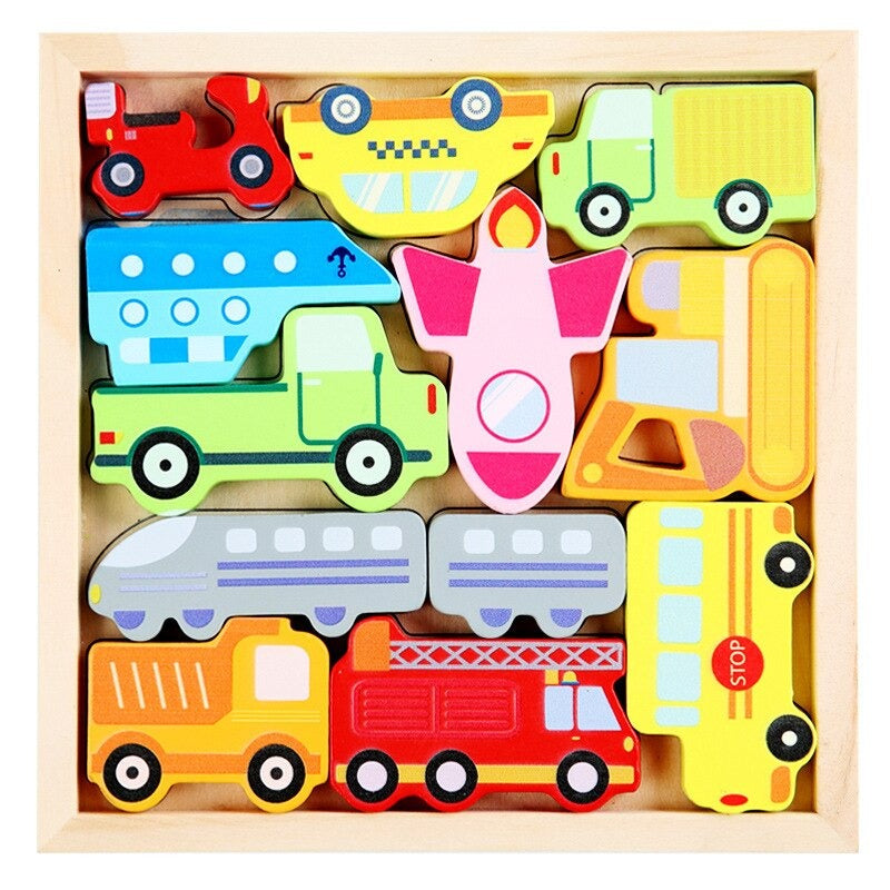 Wooden Jigsaw Puzzle Set with 3 Pieces