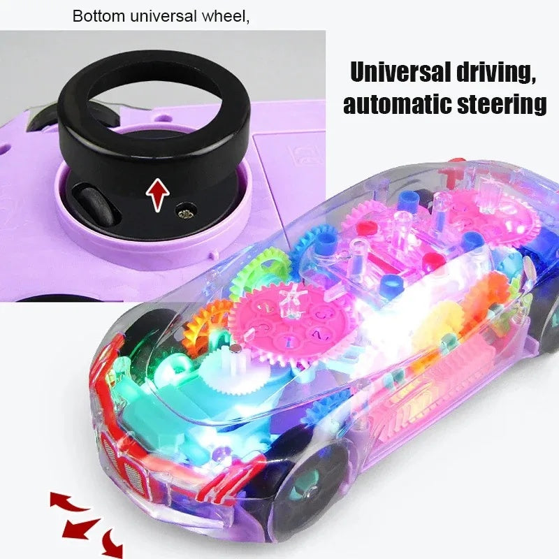 Transparent Gear Car with Lights and Music, Sensory development, Battery operated, Safe For Ages 6 month+