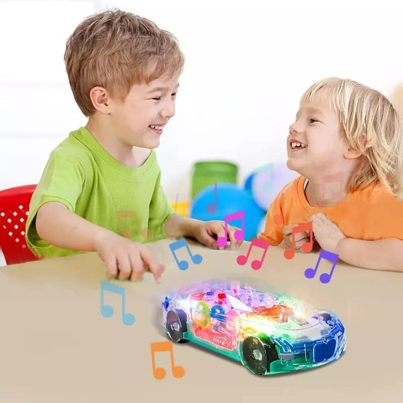 Transparent Gear Car with Lights and Music, Sensory development, Battery operated, Safe For Ages 6 month+