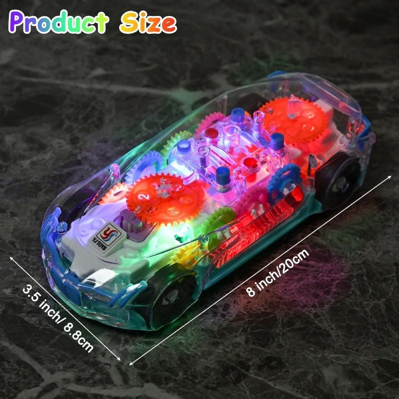 Transparent Gear Car with Lights and Music, Sensory development, Battery operated, Safe For Ages 6 month+
