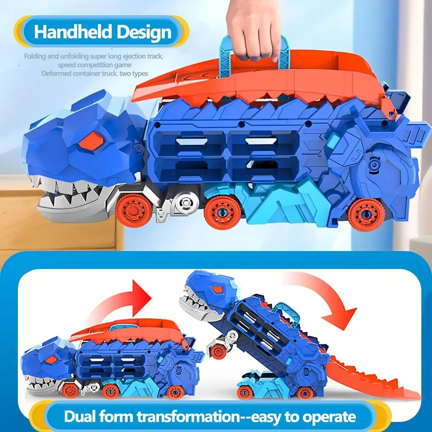 Transport Dinosaur Car Play Truck - 25-Inch Race Track, Transforms Standing T-Rex – Safe for Ages 3+