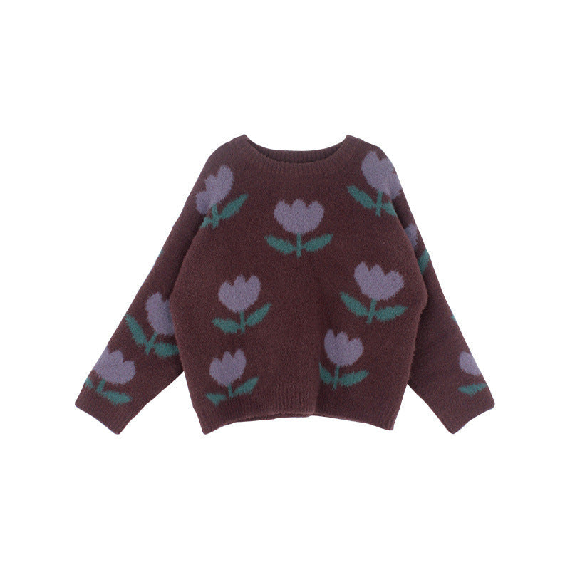 Soft Girls Brown Tulip Knit Sweater