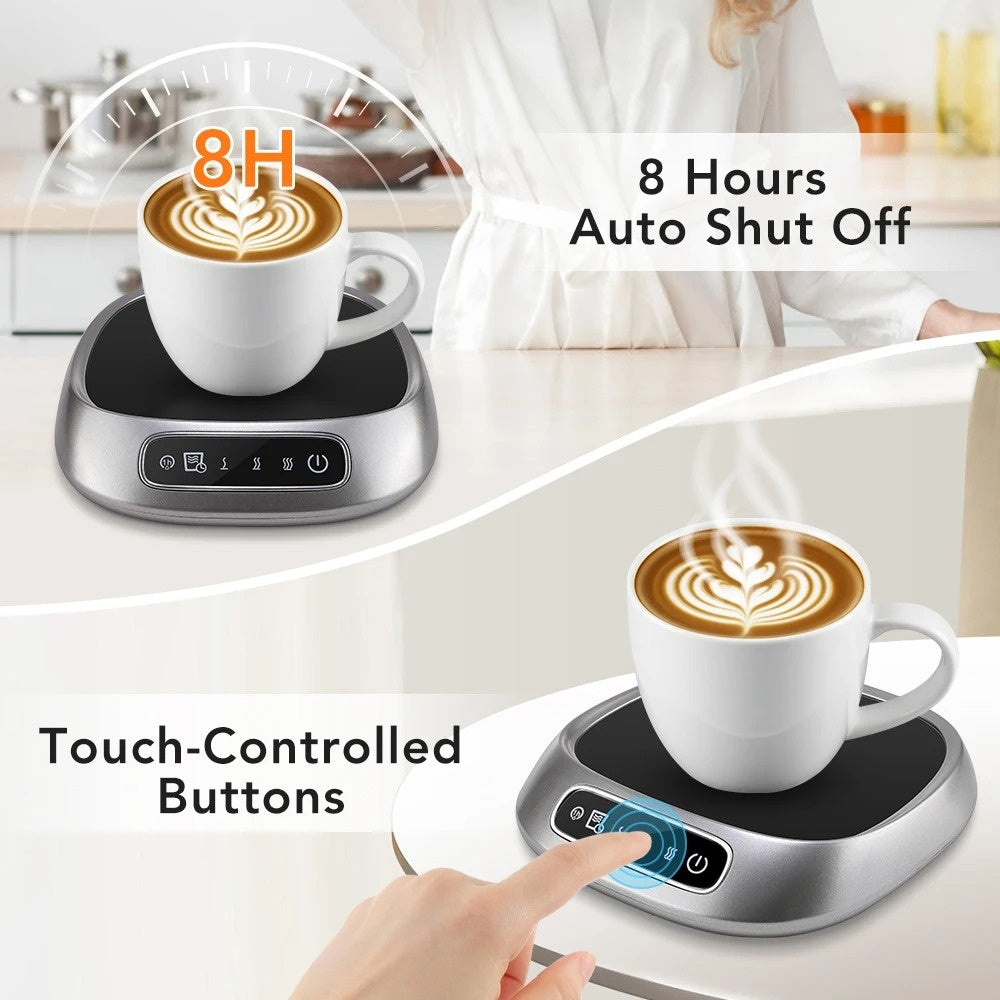 USB Rechargeable Smart Coffee Mug Warmer Pad – Sleek Black Heating Plate Keeps Drinks Hot with 8H Timer, Auto Shut-Off & Portable Design