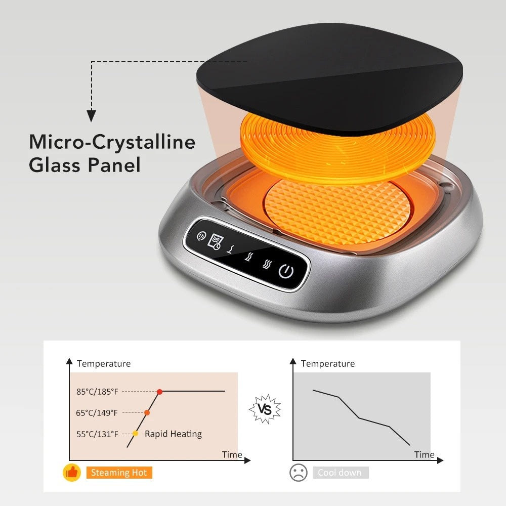 USB Rechargeable Smart Coffee Mug Warmer Pad – Sleek Black Heating Plate Keeps Drinks Hot with 8H Timer, Auto Shut-Off & Portable Design