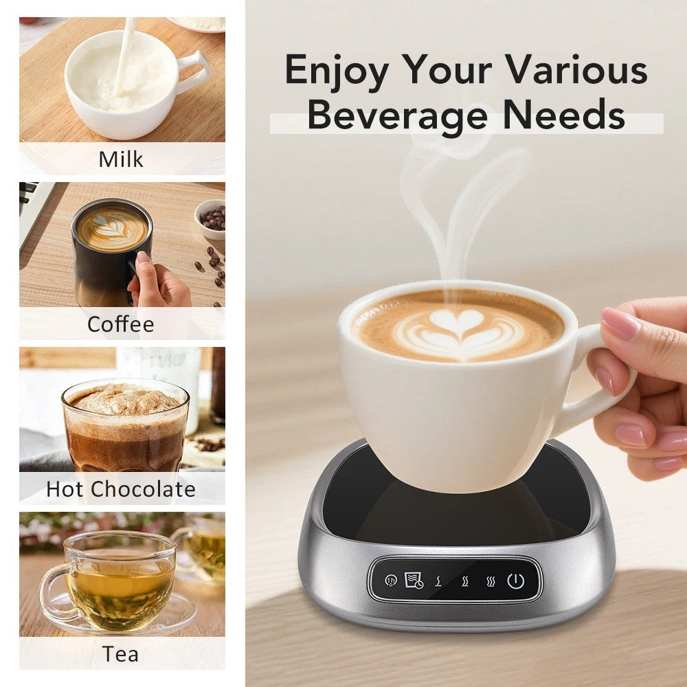 USB Rechargeable Smart Coffee Mug Warmer Pad – Sleek Black Heating Plate Keeps Drinks Hot with 8H Timer, Auto Shut-Off & Portable Design
