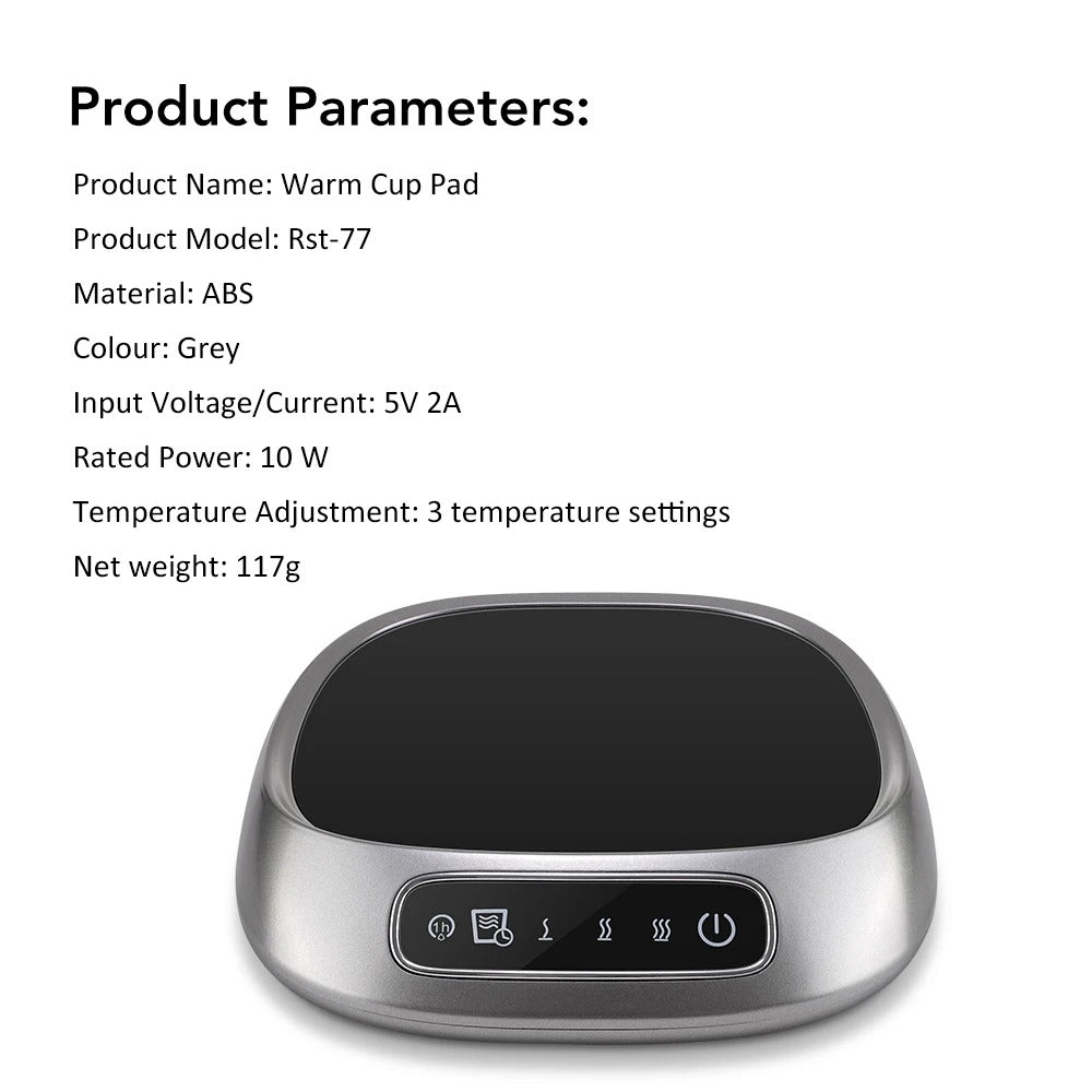 USB Rechargeable Smart Coffee Mug Warmer Pad – Sleek Black Heating Plate Keeps Drinks Hot with 8H Timer, Auto Shut-Off & Portable Design