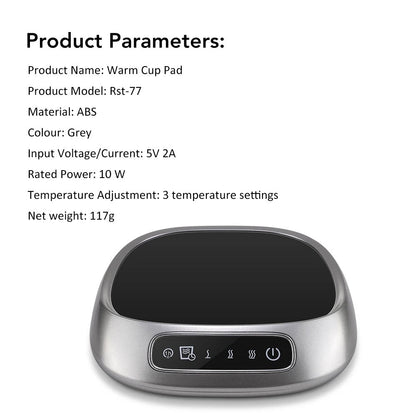 USB Rechargeable Smart Coffee Mug Warmer Pad – Sleek Black Heating Plate Keeps Drinks Hot with 8H Timer, Auto Shut-Off & Portable Design