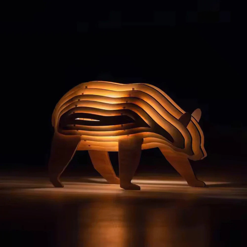 Rustic Handcrafted Wooden Animal Lamp