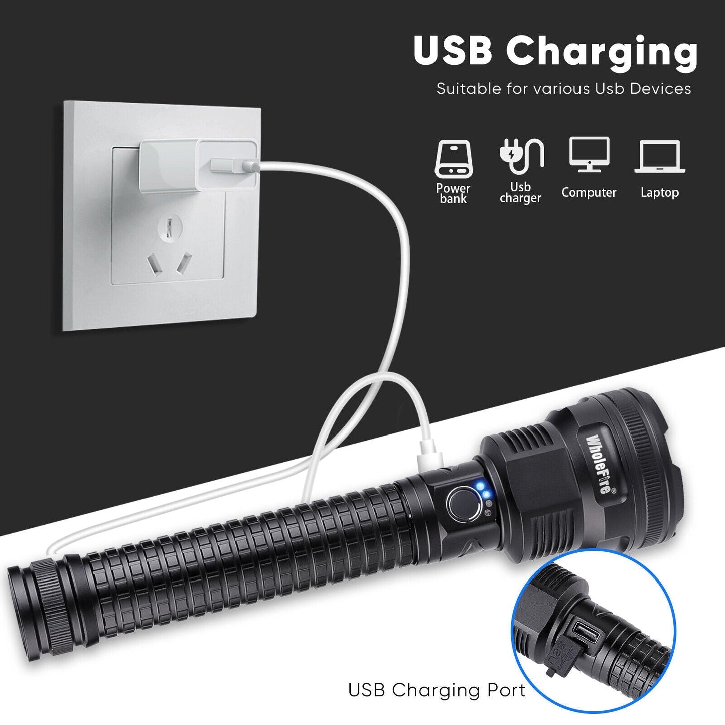 Bright LED Outdoor Flashlight - Rechargeable & Water Resistant