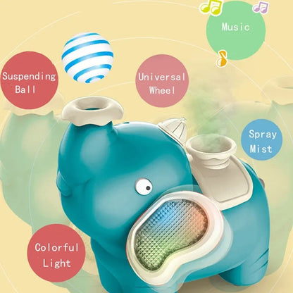 Walking Elephant Toy, Blowing Ball from Trunk, Colorful LED Lights, Music, Universal Wheels, Safe for Ages 1+