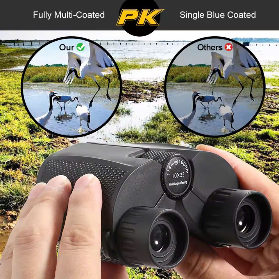 Waterproof High-Power Night-Vision Binoculars for Adults and Kids with 10×25 Magnification, Carrying Strap, Storage Pouch