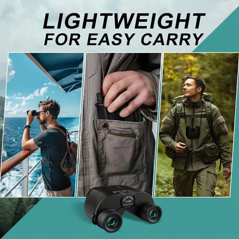 Waterproof High-Power Night-Vision Binoculars for Adults and Kids with 10×25 Magnification, Carrying Strap, Storage Pouch