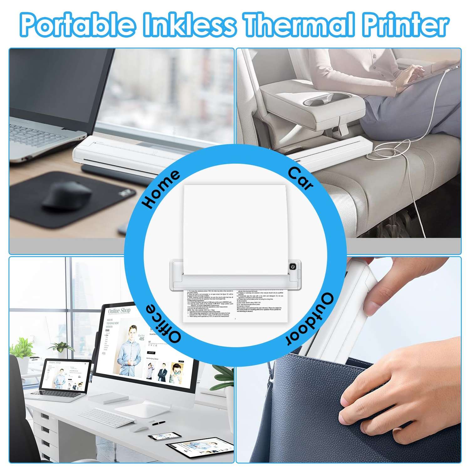 Wireless Bluetooth Inkless A4 Portable Thermal Printer Supports Android, Apple, Windows – Pocket Printer for Mobile Office