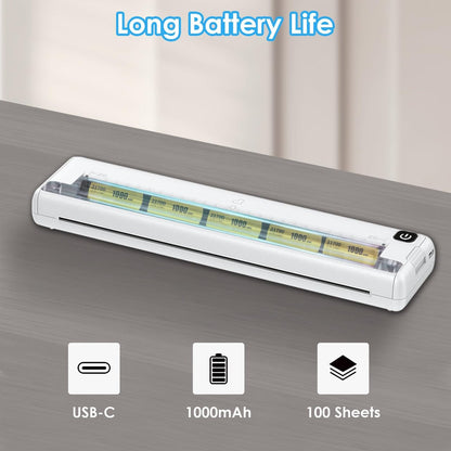Wireless Bluetooth Inkless A4 Portable Thermal Printer Supports Android, Apple, Windows – Pocket Printer for Mobile Office