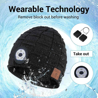 Wireless Bluetooth Music Beanie with Built‑In Headphones and LED Light