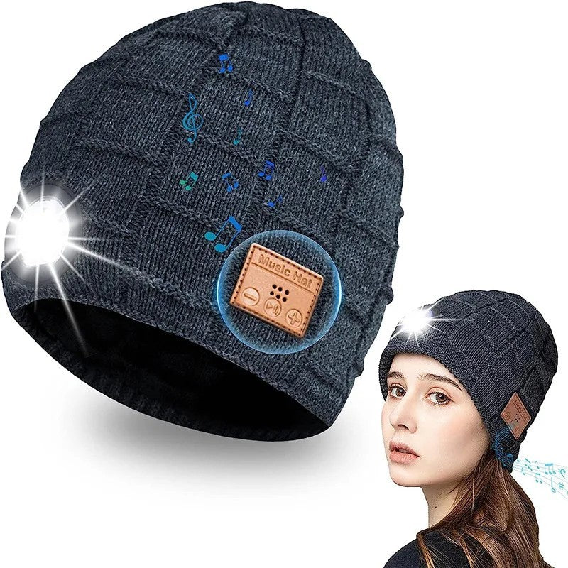 Wireless Bluetooth Music Beanie with Built‑In Headphones and LED Light