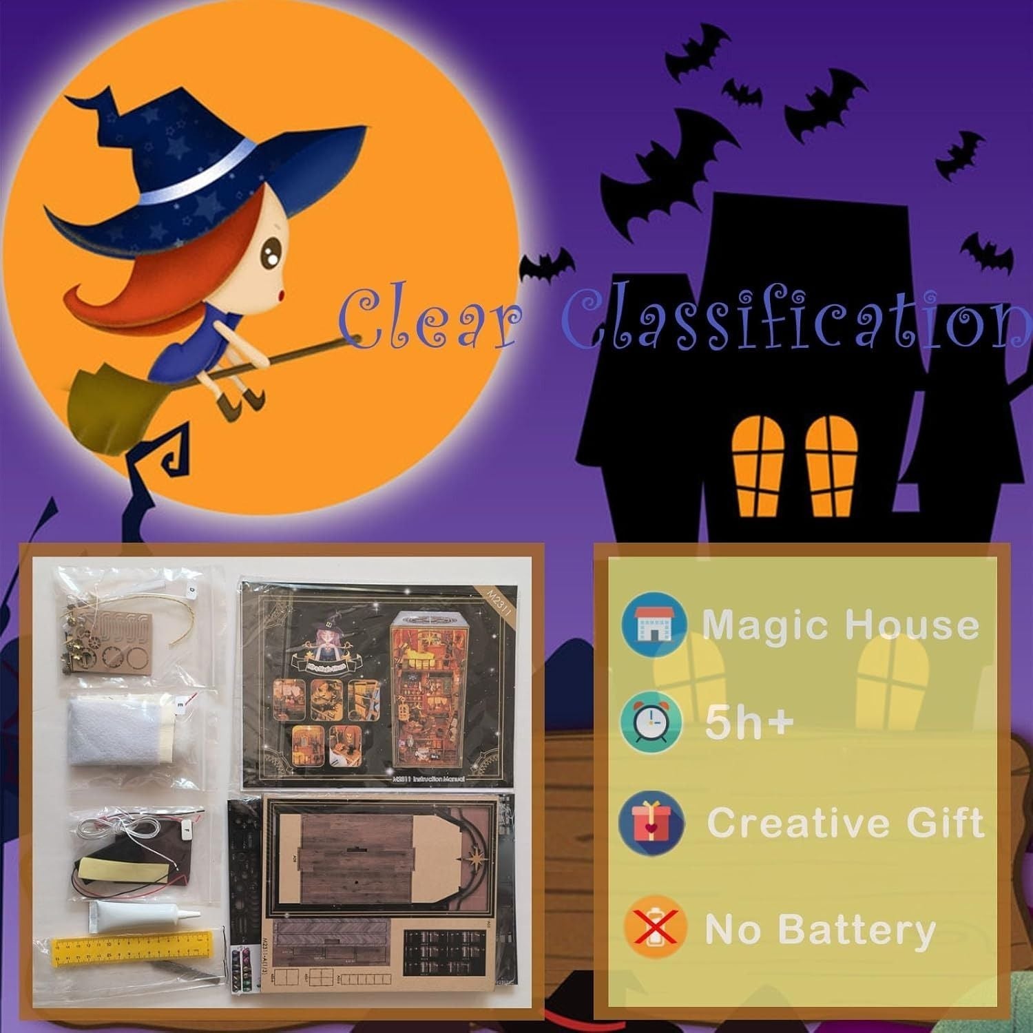 Wooden 3D DIY Book Nook Kit Micro Scene Magic Bookstore Book Stand with LED