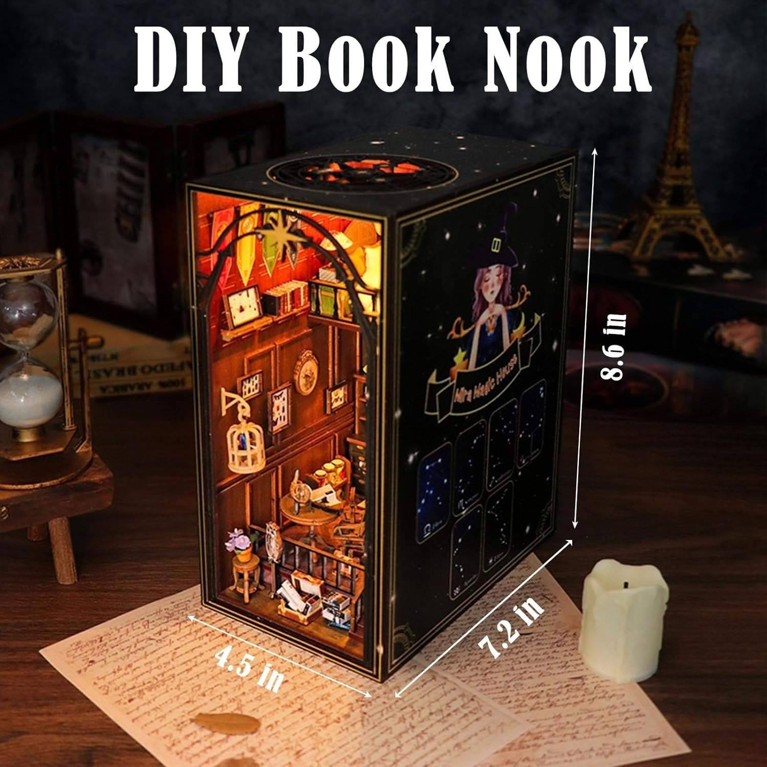 Wooden 3D DIY Book Nook Kit Micro Scene Magic Bookstore Book Stand with LED