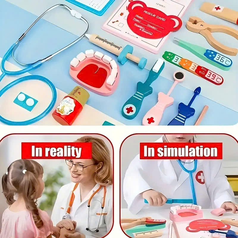 Wooden Doctor Kit with Carrying Bag, Easy to Carry, Safe for Ages 3+