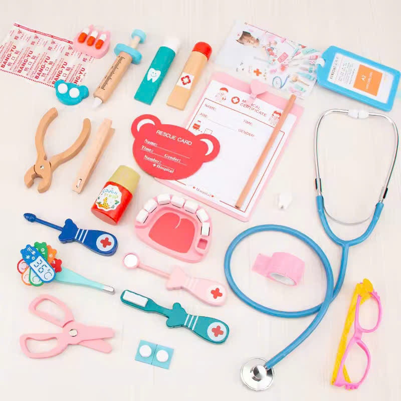 Wooden Doctor Kit with Carrying Bag, Easy to Carry, Safe for Ages 3+