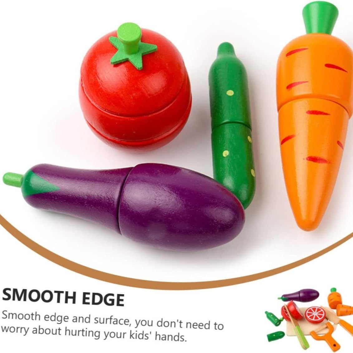 Wooden Fruit Vegetable Toys with Multiple, Cuttable Pieces, Simulating Kitchen - Safe for Ages 3+