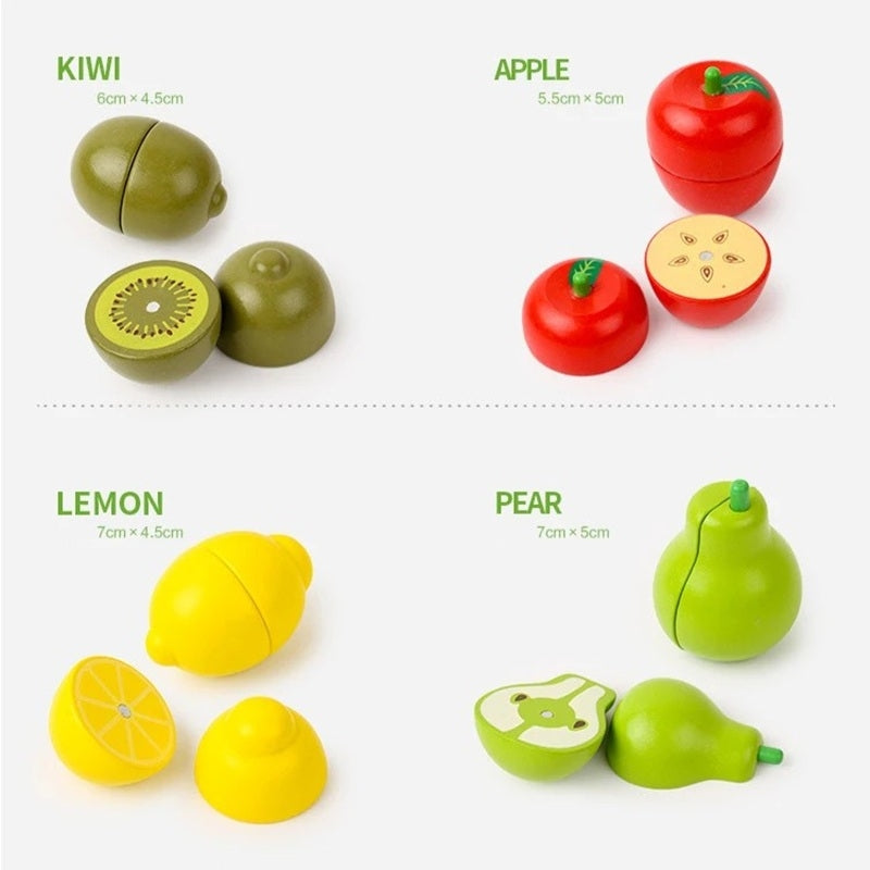 Wooden Fruit Vegetable Toys with Multiple, Cuttable Pieces, Simulating Kitchen - Safe for Ages 3+
