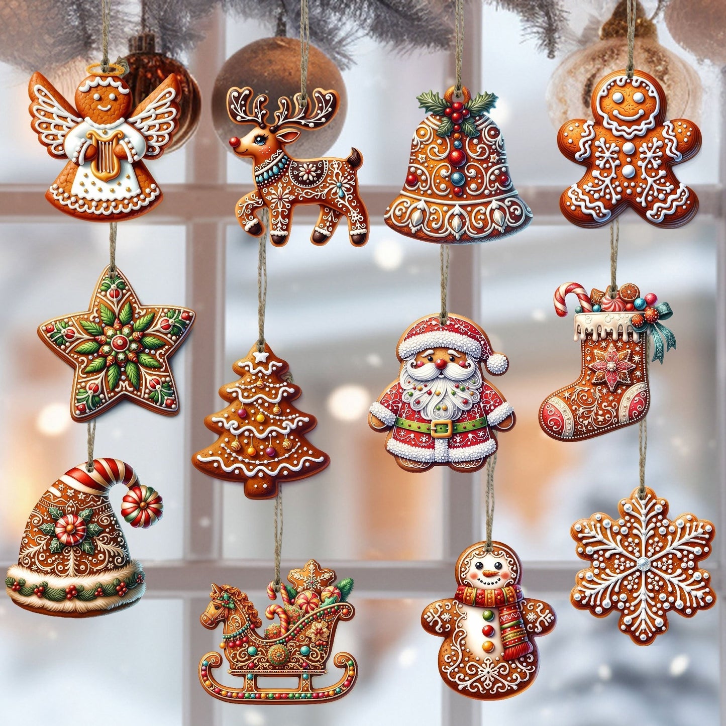 Traditional Wood Christmas Tree Decorations (12 Pack)
